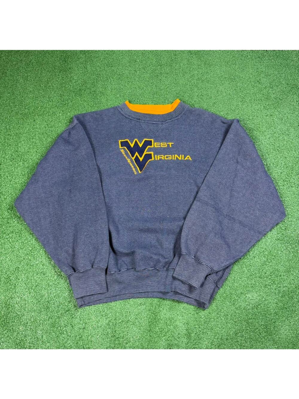 West Virginia Mountaineers Boxy Crewneck Sweatshirt Mens L 90s NCAA Blue Gold
